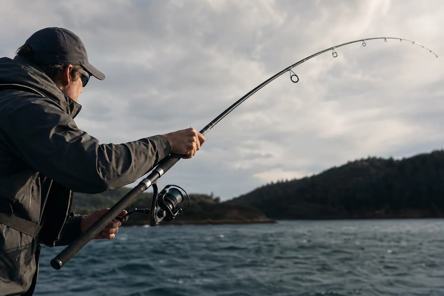 Angler loading a spinning rod with the blank and guides under tension